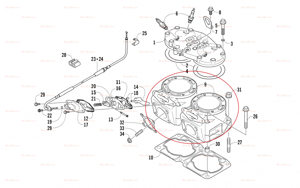 3007-522 Цилиндр блок двигателя для снегоходов Arctic Cat M8 2007-2009" FL-1298  - фото товара BoonDocker