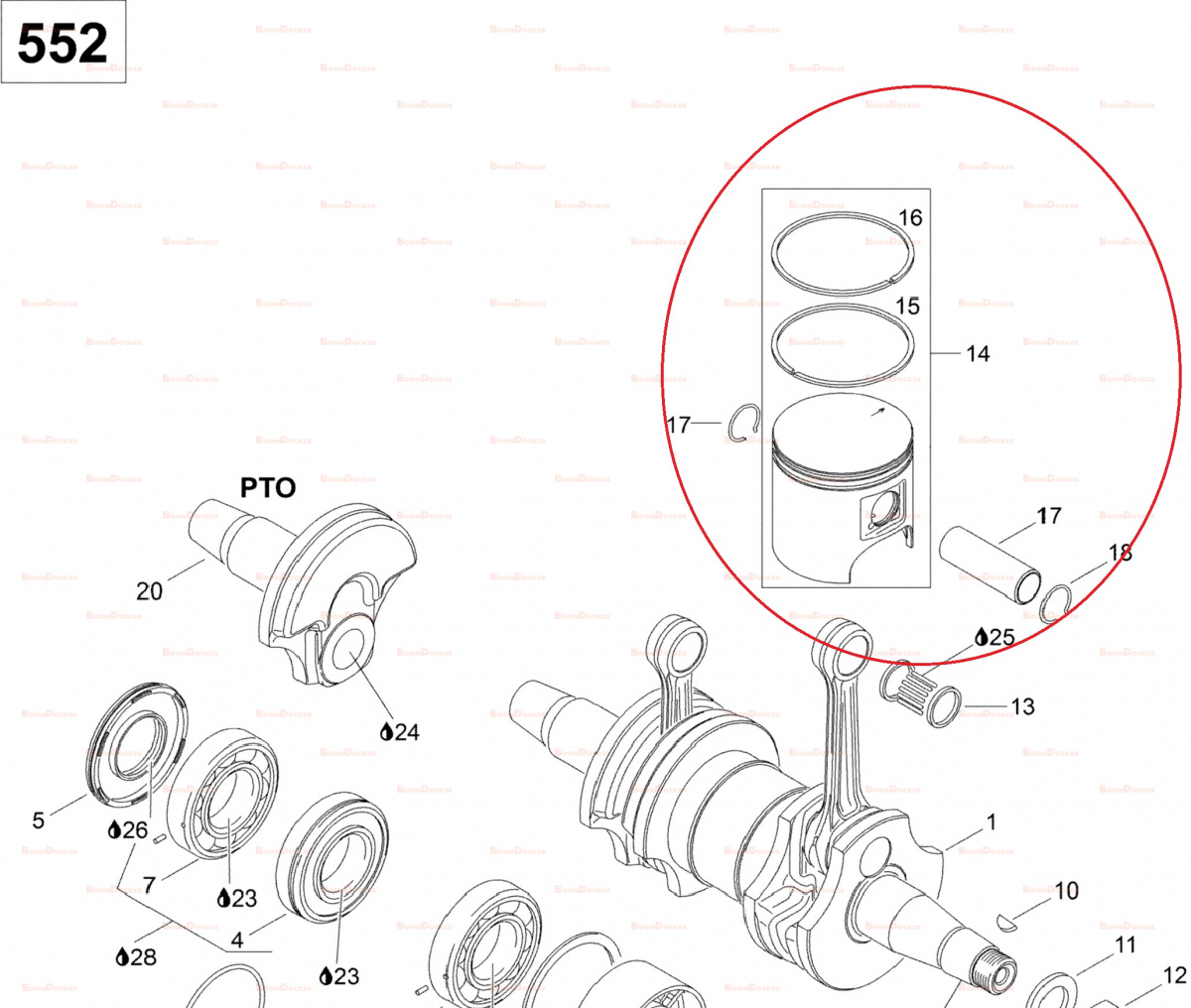 SM-09081 Поршень 75.86 mm в сборе для снегоходов Ski-Doo Rotax 550F 420889050/415129542/54-779PS - фото товара BoonDocker