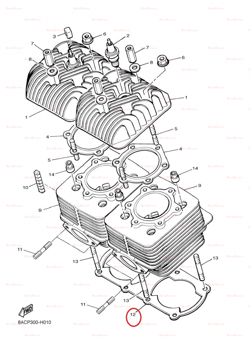 89N-11351-00-00 Прокладка под цилиндры для снегоходов Yamaha VK540 8H8-11351-01-00/09-711182/09-710182 - фото товара BoonDocker