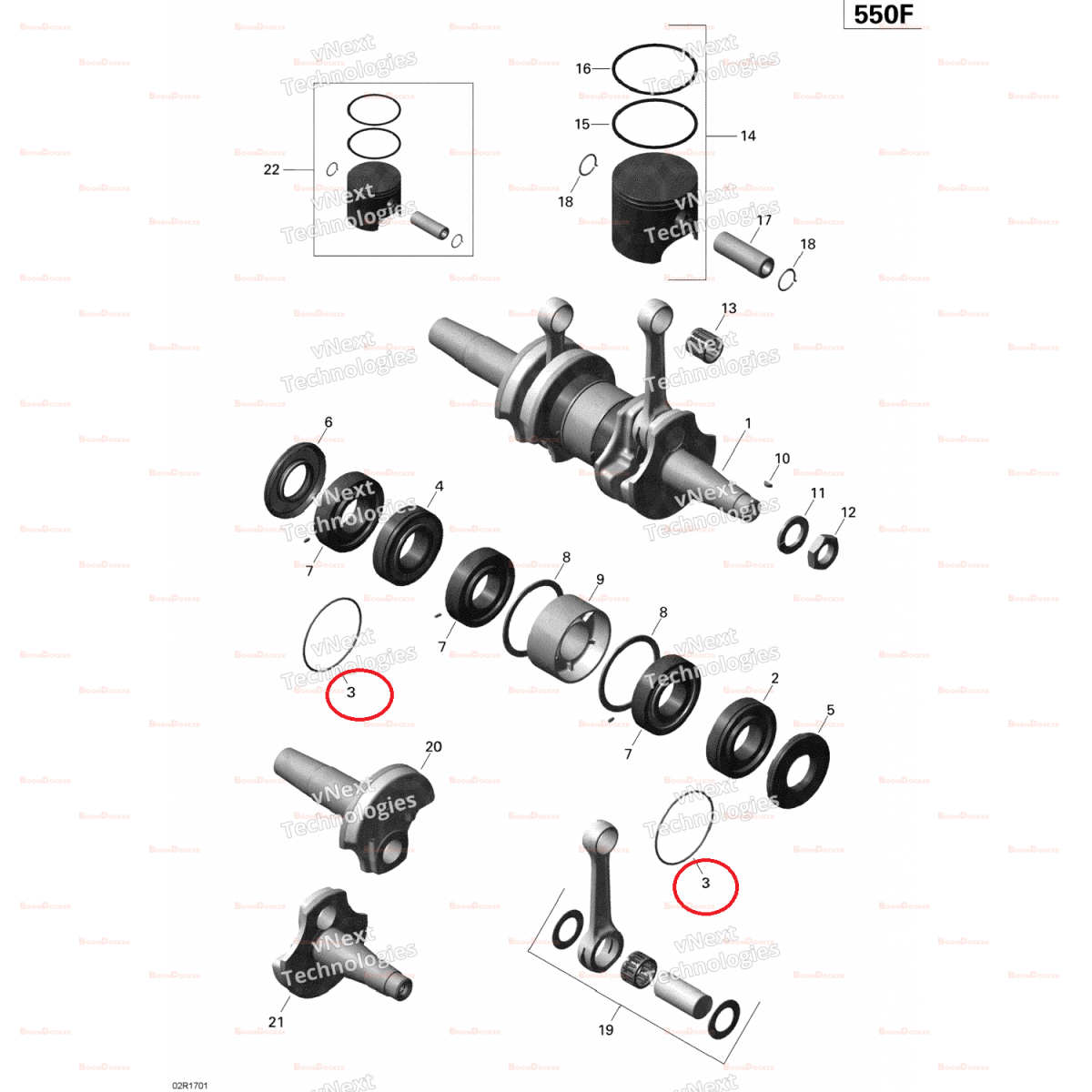 293300022 Кольцо уплотнительное подшипника коленвала 64X2 для снегоходов Ski-Doo Rotax 380F/550F 420250165 - фото товара BoonDocker