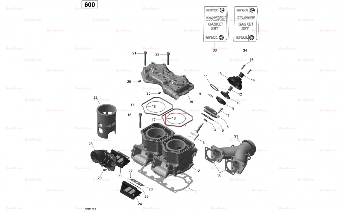 293300026 Прокладка ГБЦ малая для снегоходов Ski-Doo Rotax 550F/600HO E-TEC 09-710277/09-710195/09-711303  - фото товара BoonDocker