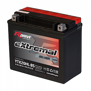 Аккумулятор RDrive eXtremal Silver 12V/21Ah обратная -/+ 176X87X156 mm YTX20HLBS/YTX20HL-BS/YTX20L-BS