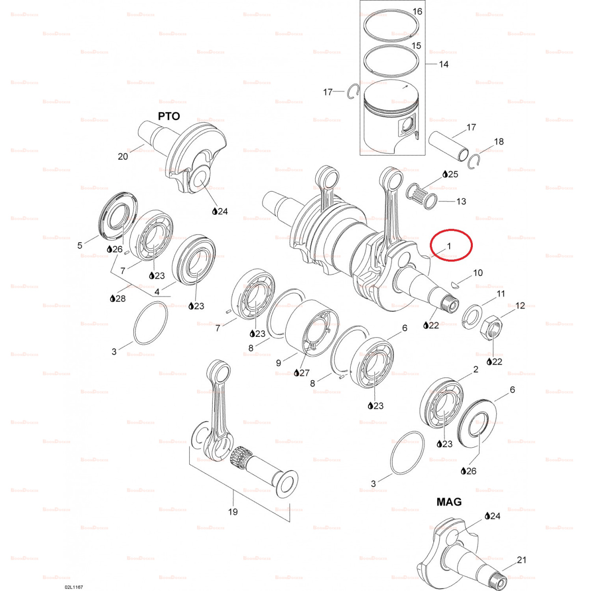 420889062 Коленвал в сборе для снегоходов Ski-Doo Rotax 550F 2004-2011" 421000601 - фото товара BoonDocker