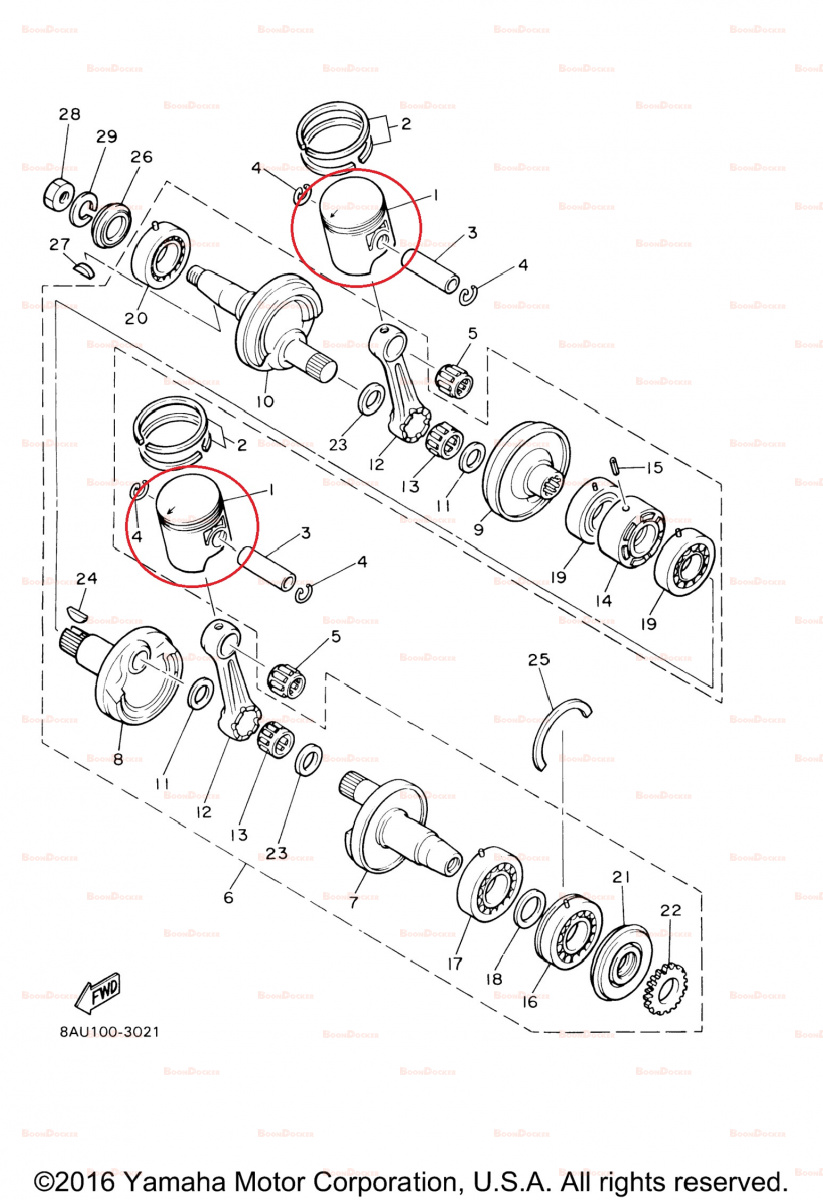 09-808 Поршень 73 mm в сборе для снегоходов Yamaha VK540 8H8-11631-00-94/8R6-11631-00-95 - фото товара BoonDocker