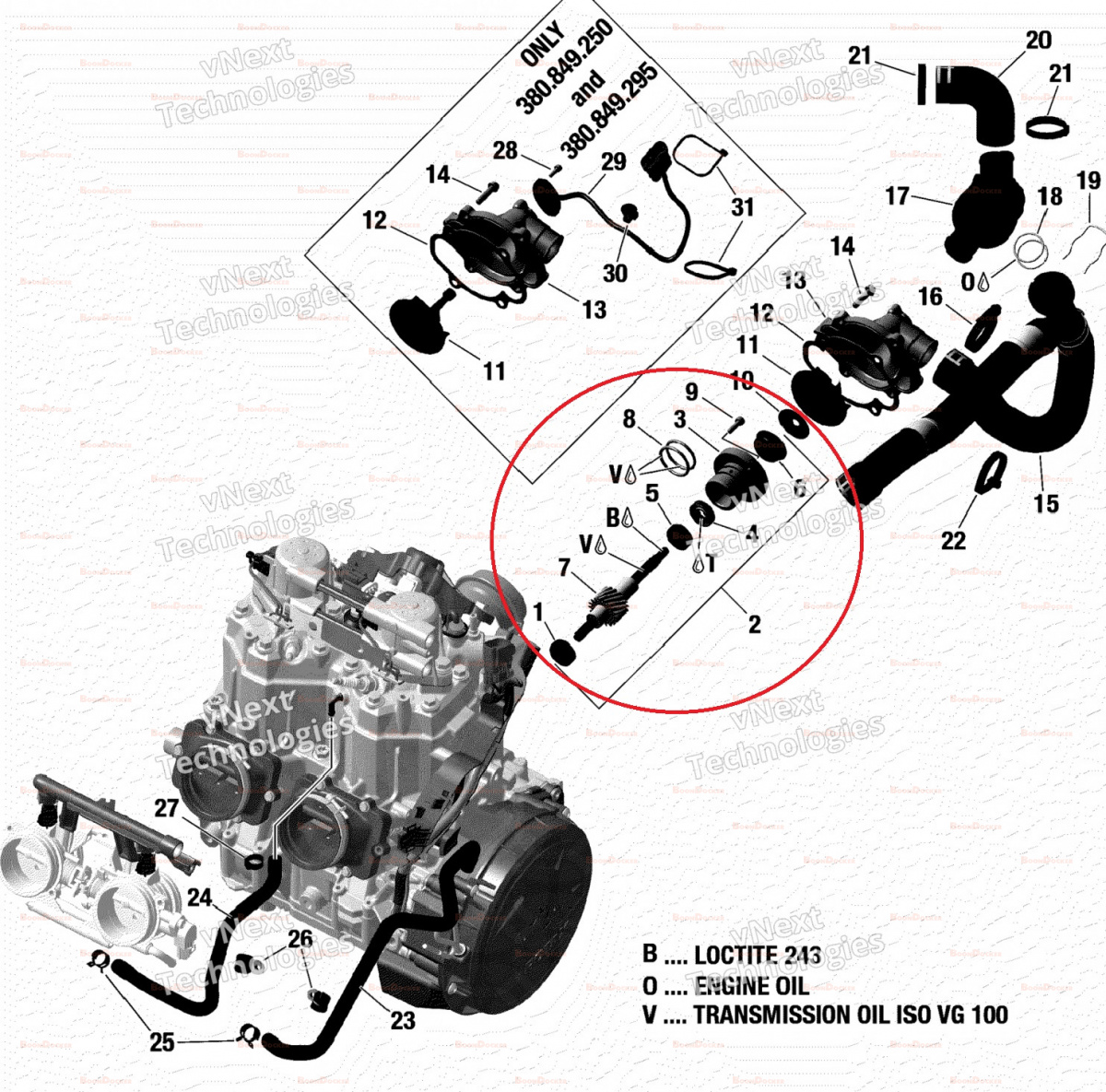 420891478 Вал привода помпы водяного насоса для снегоходов Ski-Doo Rotax 850 E-TEC G4 с SHOT 420891478 - фото товара BoonDocker