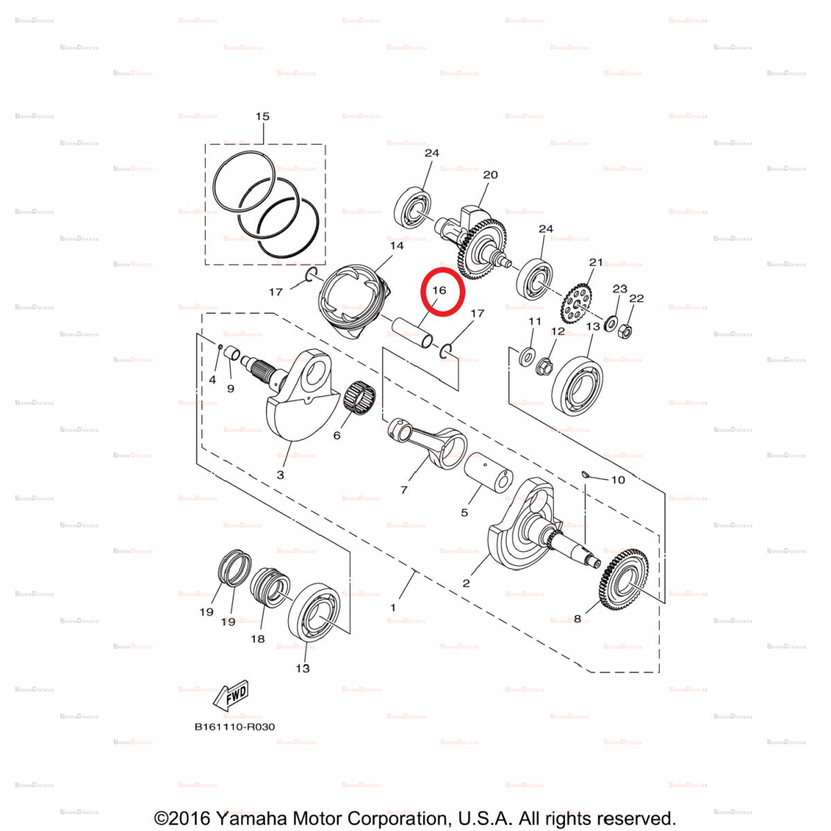 2MB-E1633-10-00 Палец поршня двигателя для квадроциклов Yamaha 700 2MB-E1633-00-00 - фото товара BoonDocker
