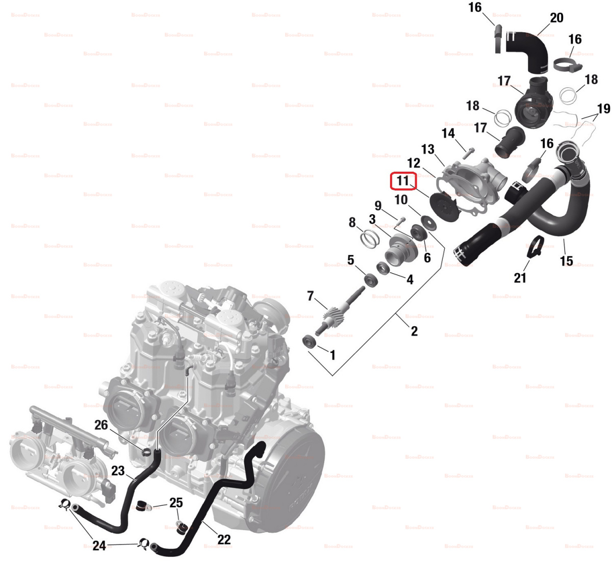 420922808 Крыльчатка помпы водяного насоса для снегоходов Ski-Doo Rotax 850 E-TEC GEN4 без SHOT - фото товара BoonDocker