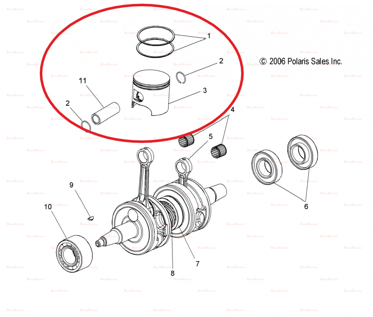 2204122 Поршень 77,25 mm в сборе для снегоходов Polaris 600 IQ 2203899/2203319/2201559/2202258/09-723/SM-09245 - фото товара BoonDocker