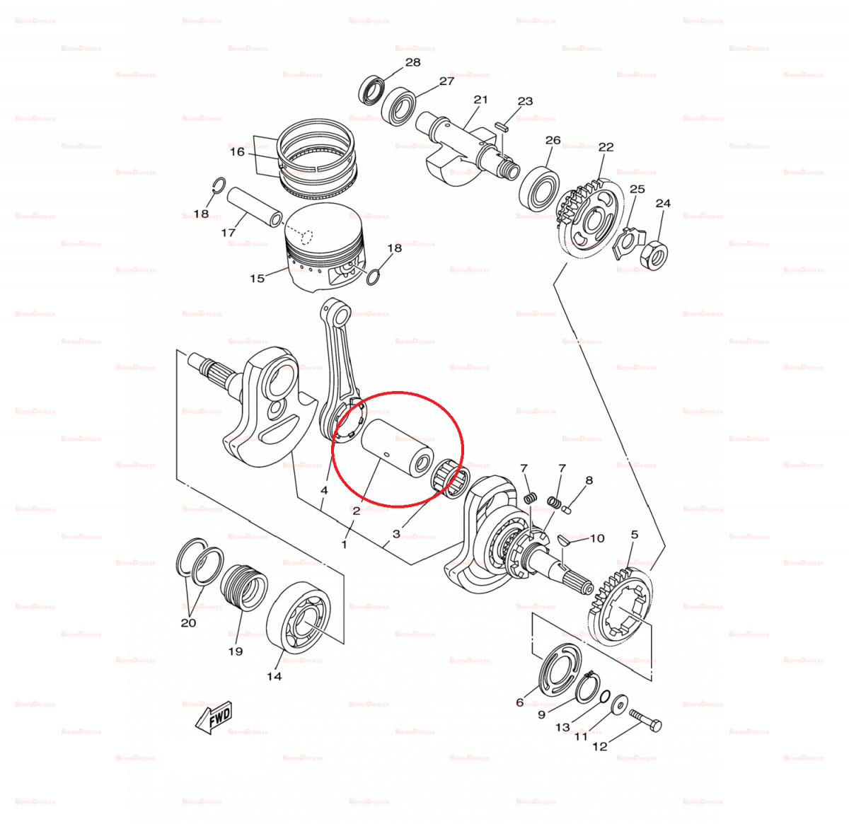 5KM-11681-00-00 Палец шатуна коленвала для квадроциклов Yamaha GRIZZLY 660 5LP-11651-00-00/AT-09174-2 - фото товара BoonDocker